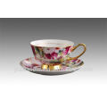 200ML Elegant bone china coffee cup and saucer with flower design